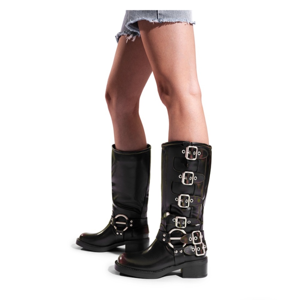 Dream Pairs Square Toe Black Motorcycle Boots